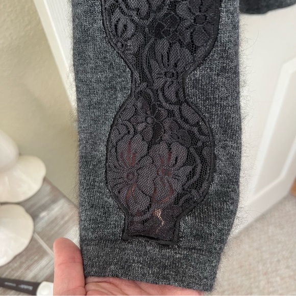Soft Surroundings Mock Neck Sweater with Lace Detail Size M/L Dark Gray Black - Picture 7 of 8